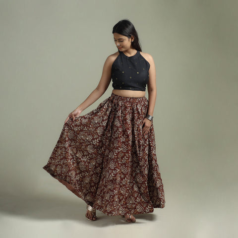 Bagru Hand Block Print 24 Kali Patchwork Natural Dyed Cotton Long Skirt 17