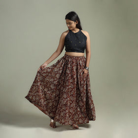 Bagru Hand Block Print 24 Kali Patchwork Natural Dyed Cotton Long Skirt 17