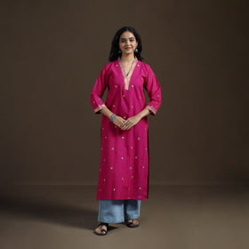 Mangalagiri Pure Handwoven Cotton Mirror Work Straight Kurta for women 12