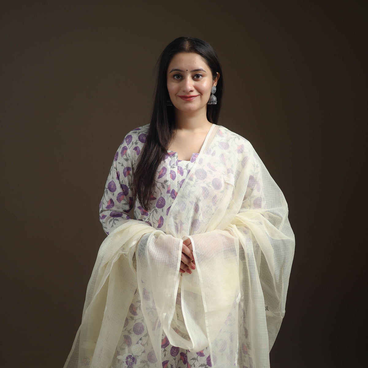 Sanganeri Floral Print Cotton Suit Set with Applique Dupatta for Women 07