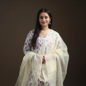 Sanganeri Floral Print Cotton Suit Set with Applique Dupatta for Women 07