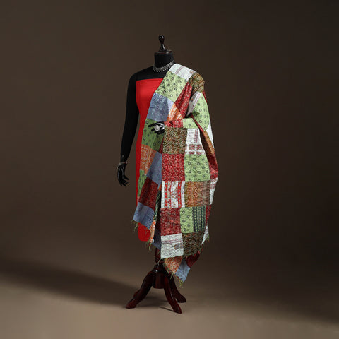 Bengal Hand Embroidery Patchwork Reversible Silk Kantha Dupatta 65