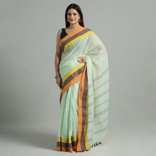 Green - Bengal Woven Border Handloom Pure Cotton Saree 52