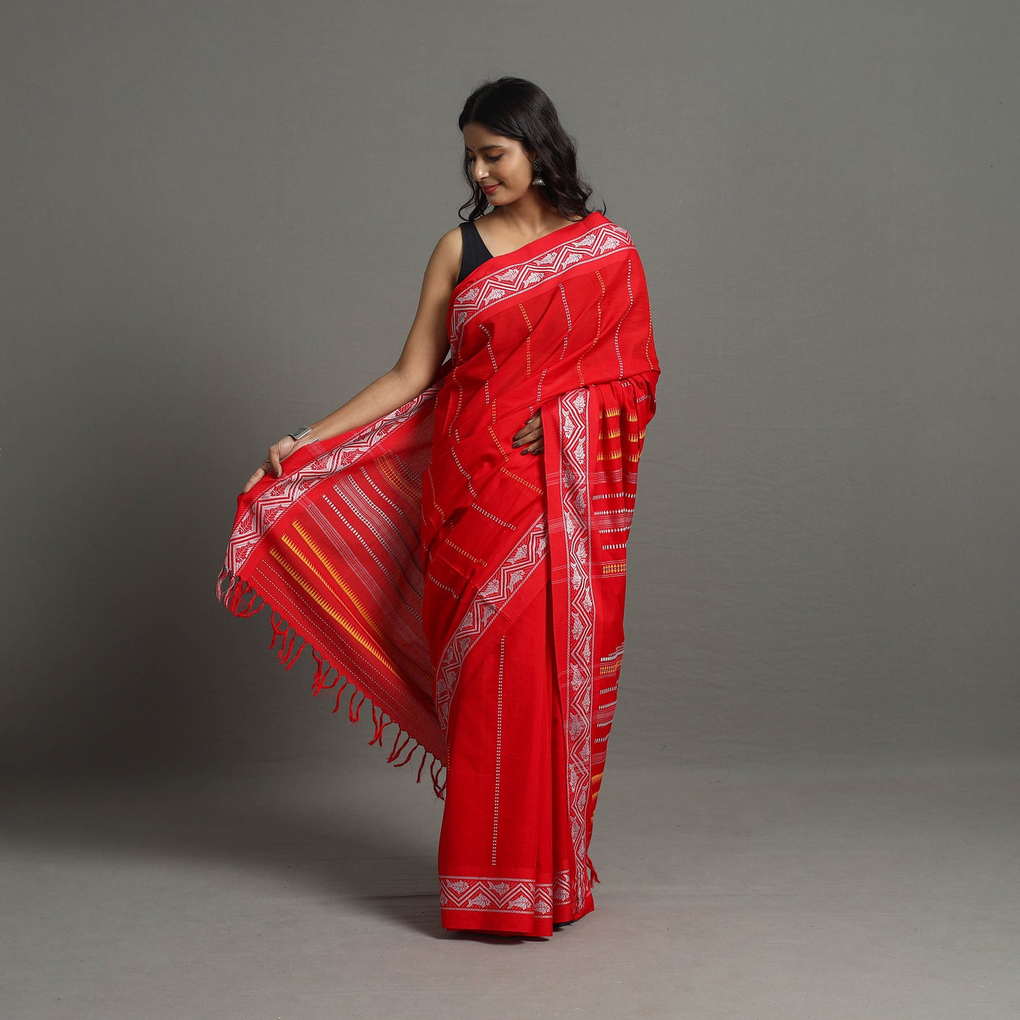 Red - Bengal Handwoven Cotton Begampuri Saree 17