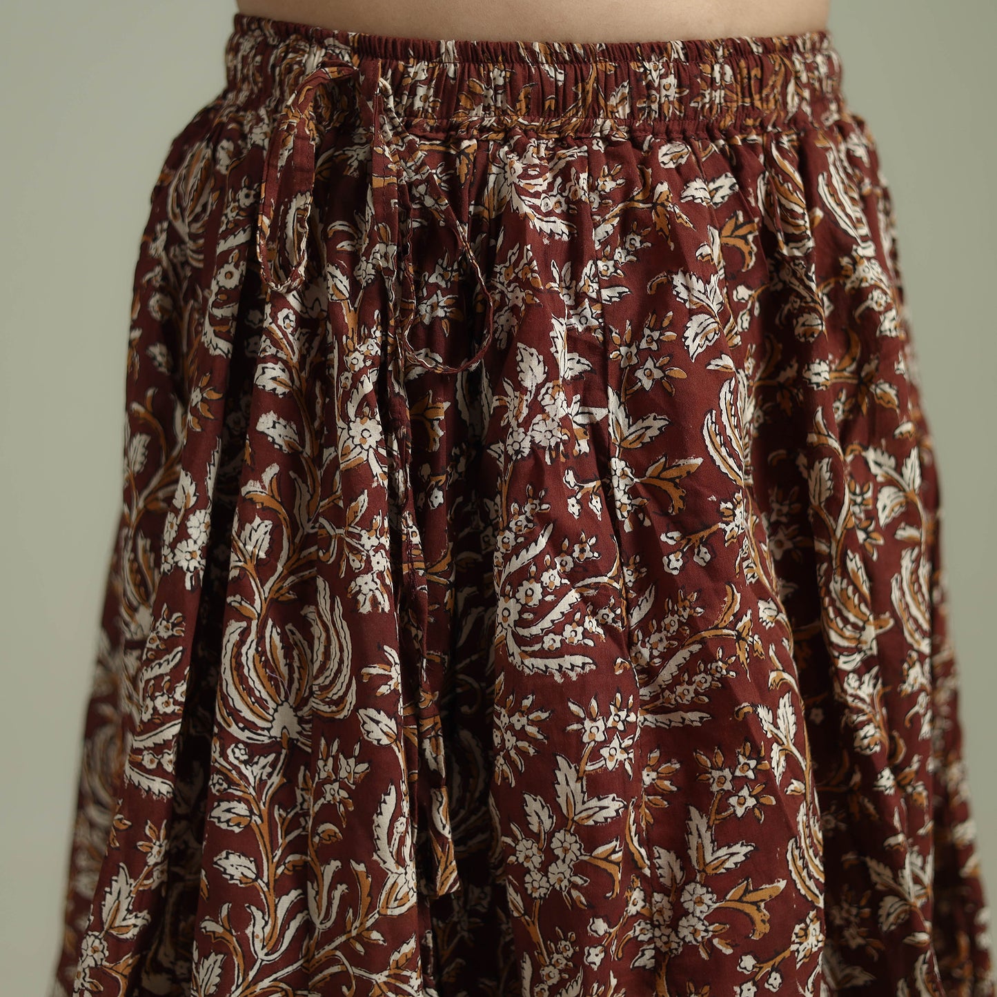 Bagru Hand Block Print 24 Kali Patchwork Natural Dyed Cotton Long Skirt 17