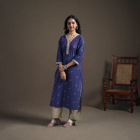 Jacquard Cotton Straight Long Kurta for Women 05