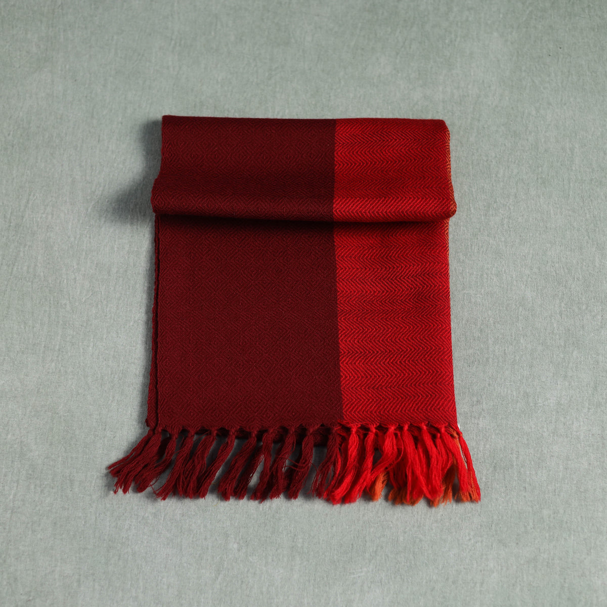 Red - Kumaun Handwoven Pure Merino Wool Scarf 187