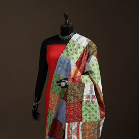 Multicolor - Bengal Hand Embroidery Patchwork Reversible Silk Kantha Dupatta 65