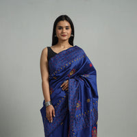 Blue - Handcrafted Bengal Nakshi Kantha Work Silk Saree 41