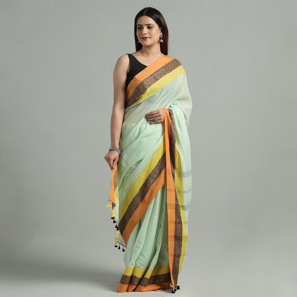 Green - Bengal Woven Border Handloom Pure Cotton Saree 52