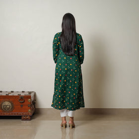 Persian Green Tie & dye Cotton A-Line Bandhani Kurta for Women