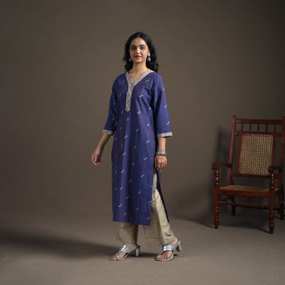 Jacquard Cotton Straight Long Kurta for Women 05