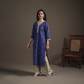 Jacquard Cotton Straight Long Kurta for Women 05