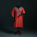 Red - Kashmiri Kashida Hand Embroidered Cotton Kaftan (Medium) 17