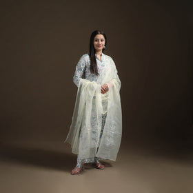 Sanganeri Floral Print Cotton Suit Set with Applique Dupatta for Women 01