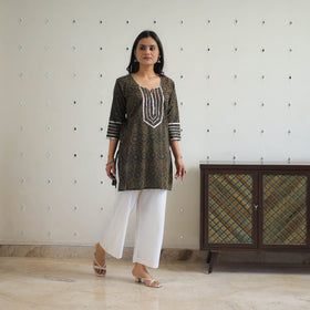 Green Block Print Cotton Gota Work Short Ajrakh Kurta for Women