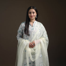 Sanganeri Floral Print Cotton Suit Set with Applique Dupatta for Women 01