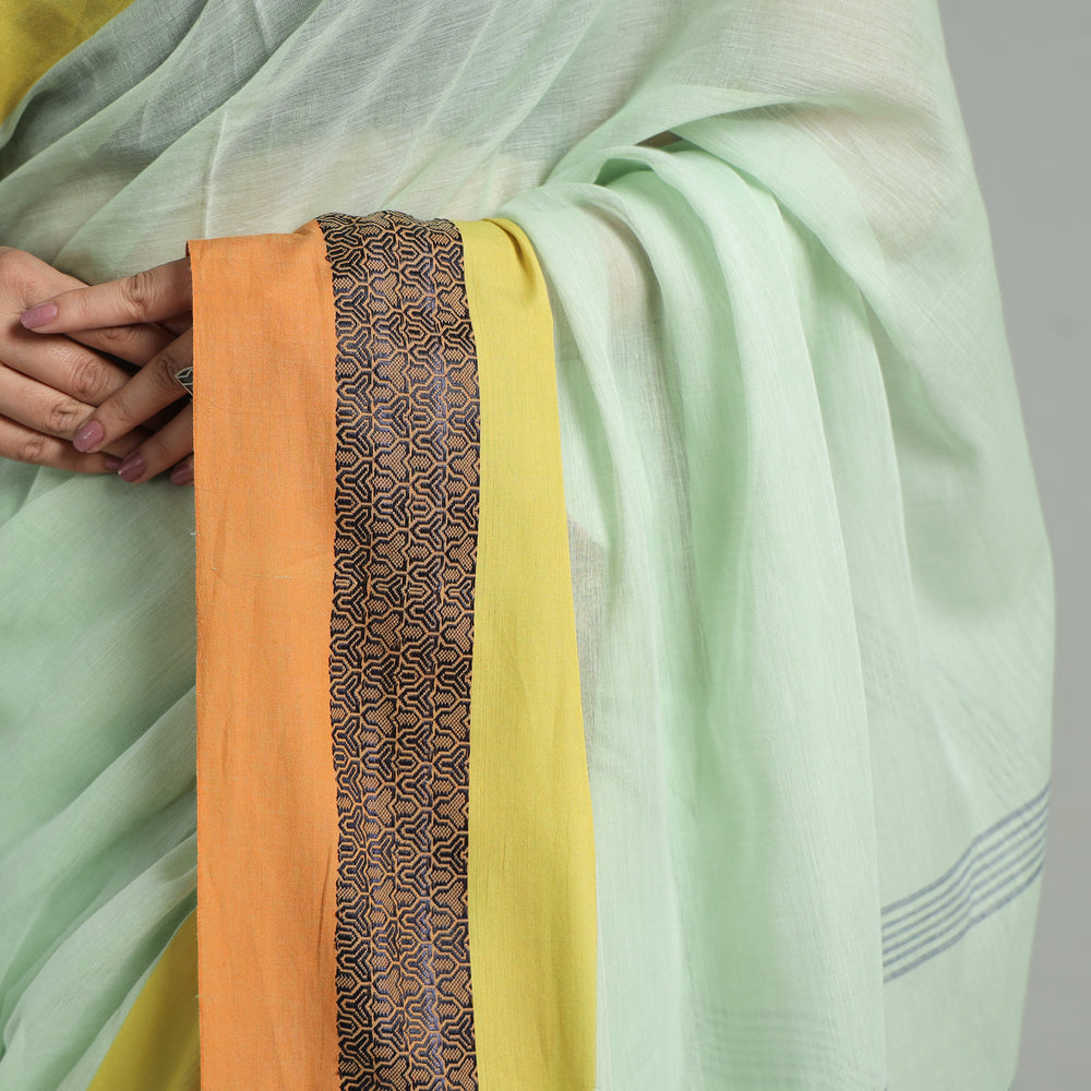 Green - Bengal Woven Border Handloom Pure Cotton Saree 52