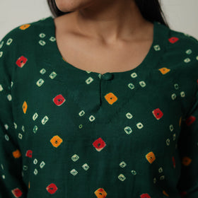 Persian Green Tie & dye Cotton A-Line Bandhani Kurta for Women