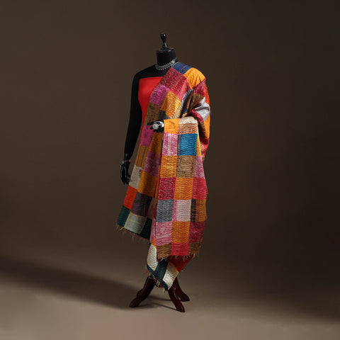Bengal Hand Embroidery Patchwork Reversible Silk Kantha Dupatta 66
