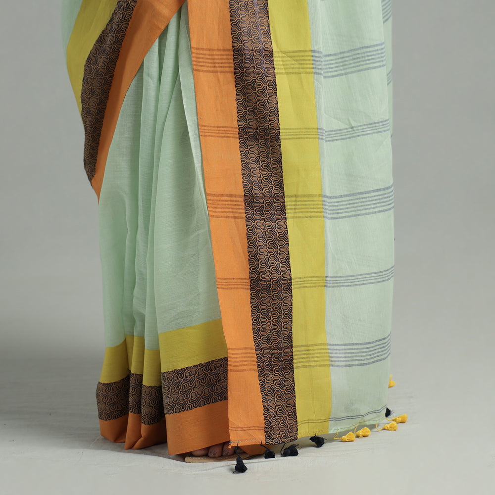 Green - Bengal Woven Border Handloom Pure Cotton Saree 52