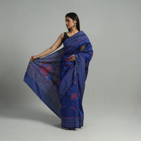 Blue - Handcrafted Bengal Nakshi Kantha Work Silk Saree 42