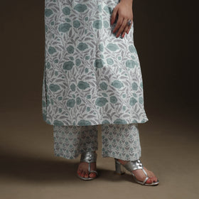 Sanganeri Floral Print Cotton Suit Set with Applique Dupatta for Women 01