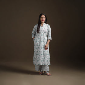 Sanganeri Floral Print Cotton Suit Set with Applique Dupatta for Women 01
