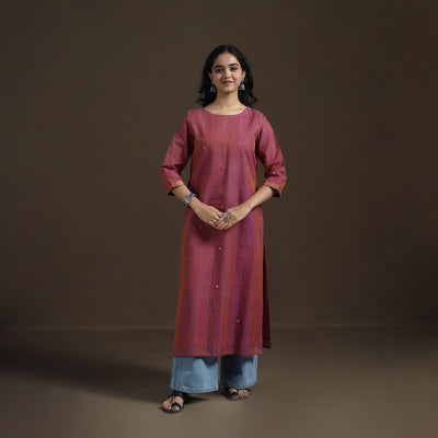 Mangalagiri Pure Handwoven Cotton Mirror Work Straight Kurta for women 14