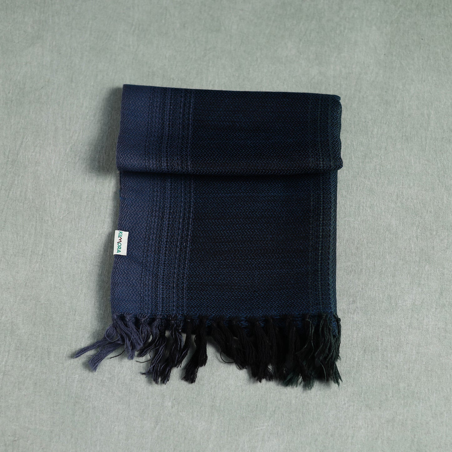 Blue - Kumaun Handwoven Pure Merino Wool Scarf 182