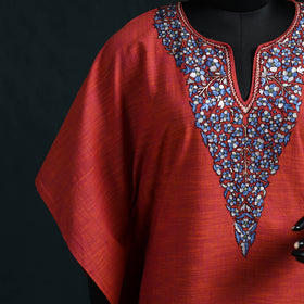 Red - Kashmiri Kashida Hand Embroidered Cotton Kaftan (Medium) 17