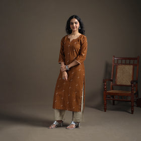 Hand Embroidered Jacquard Cotton Straight Long Kurta for Women 12