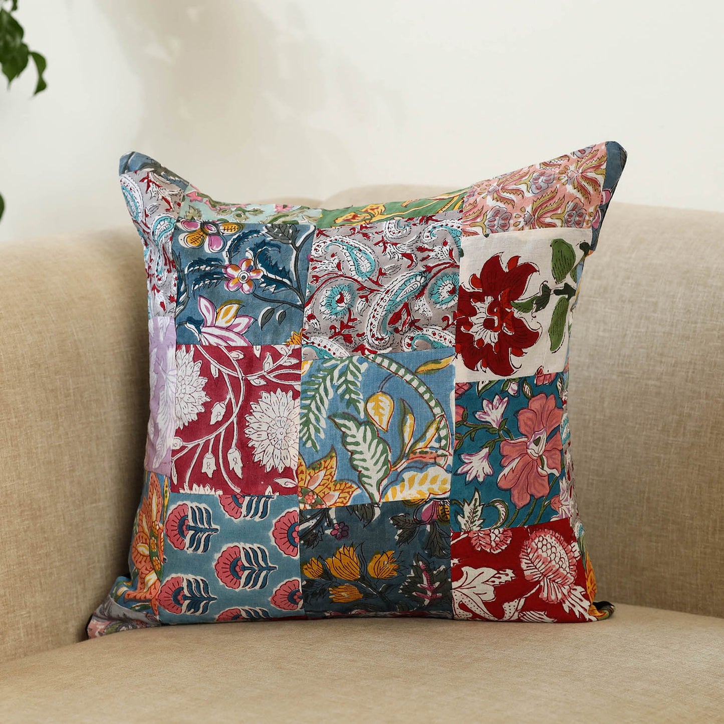 Multicolor - handcrafted cotton patchwork cushion cover 102