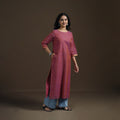 Pink - Mangalagiri Pure Handwoven Cotton Mirror Work Straight Long Kurta for women 14