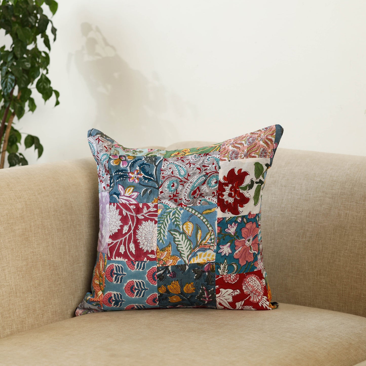 Multicolor - handcrafted cotton patchwork cushion cover 102