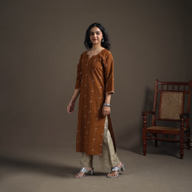 Hand Embroidered Jacquard Cotton Straight Long Kurta for Women 12