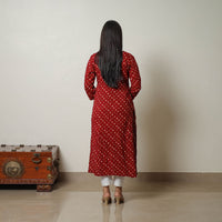 Red - Tie & dye Cotton Straight Bandhani Kurta 08