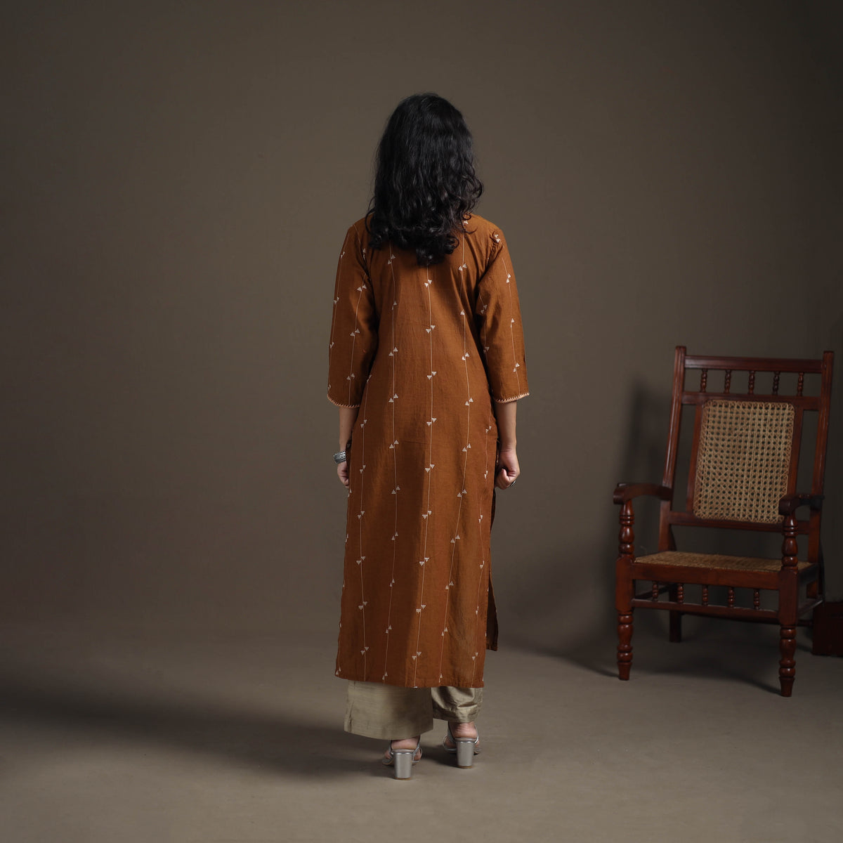 Hand Embroidered Jacquard Cotton Straight Long Kurta for Women 12