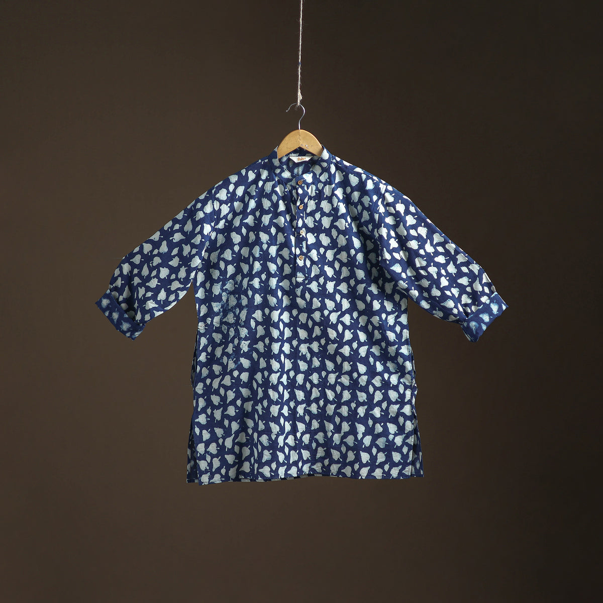 Indigo Bagru Block Print Natural Dyed Cotton Short Men Kurta 04