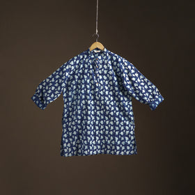 Indigo Bagru Block Print Natural Dyed Cotton Short Men Kurta 04