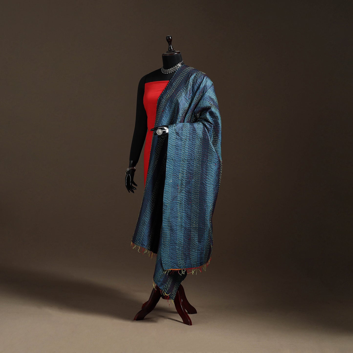 Multicolor - Bengal Hand Embroidery Patchwork Reversible Silk Kantha Dupatta 66