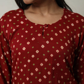 Red - Tie & dye Cotton Straight Bandhani Kurta 08