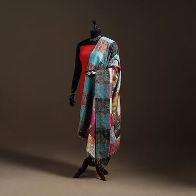 Multicolor - Bengal Hand Embroidery Patchwork Reversible Silk Kantha Dupatta 67