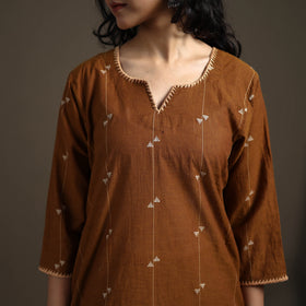 Hand Embroidered Jacquard Cotton Straight Long Kurta for Women 12