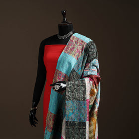 Multicolor - Bengal Hand Embroidery Patchwork Reversible Silk Kantha Dupatta 67