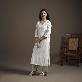 Jacquard Cotton Straight Long Kurta for Women 08