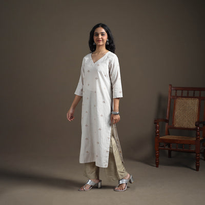 Jacquard Cotton Straight Long Kurta for Women 08