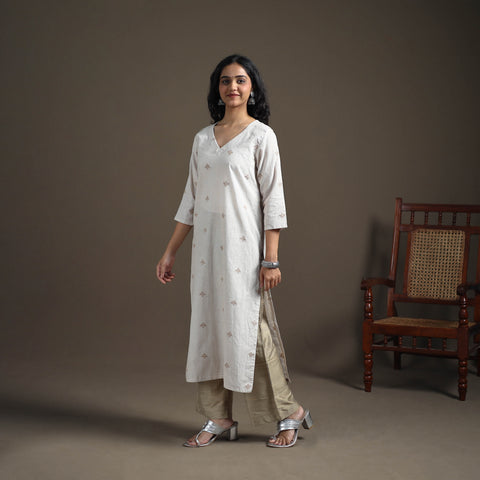 Jacquard Cotton Straight Long Kurta for Women 08