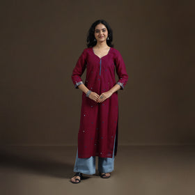 Mangalagiri Pure Handwoven Cotton Mirror Work Straight Kurta for women 27
