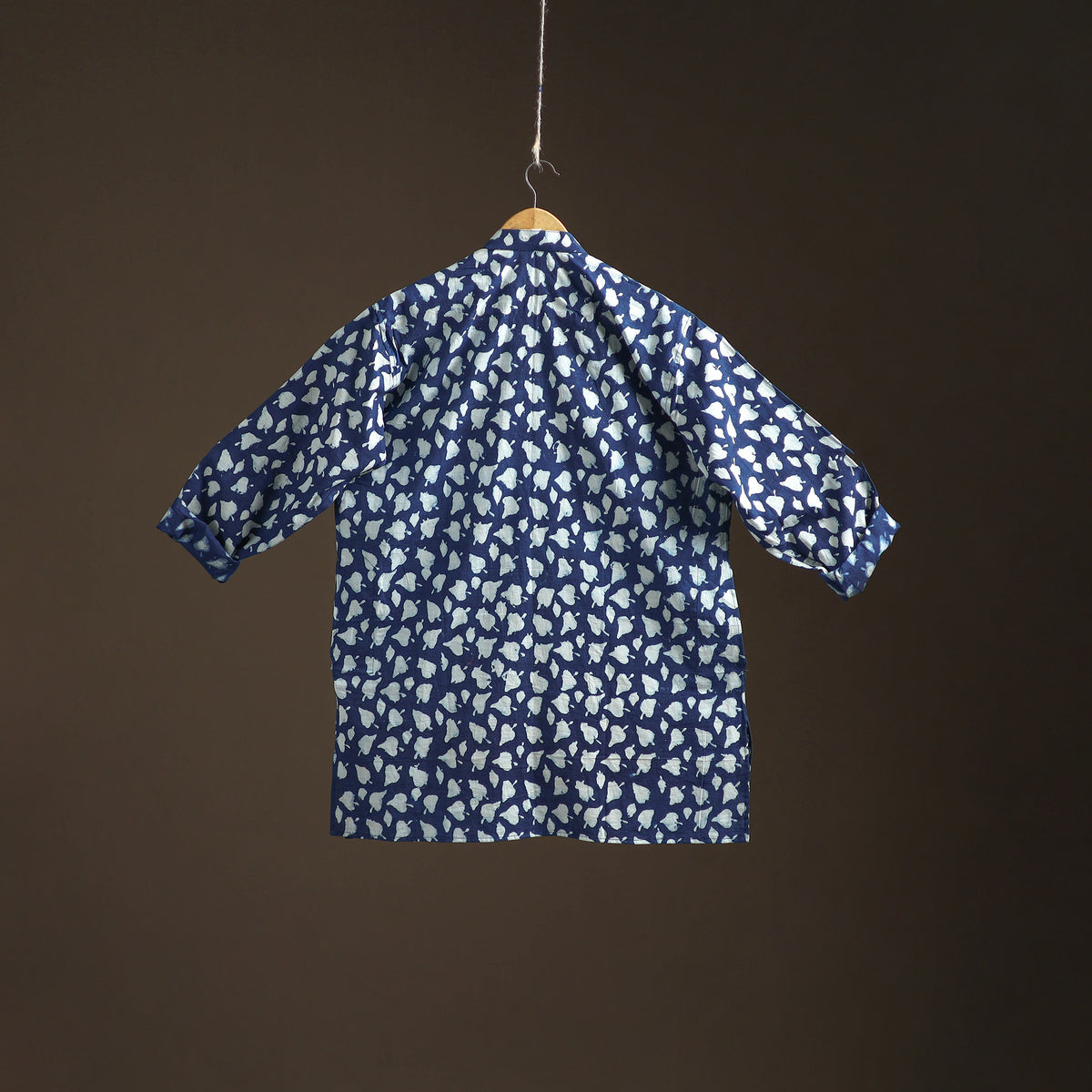 Indigo Bagru Block Print Natural Dyed Cotton Short Men Kurta 04
